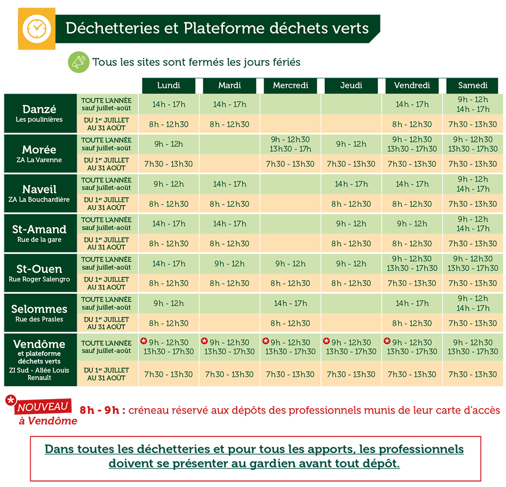 Horaires des déchèteries ValDem - 2023