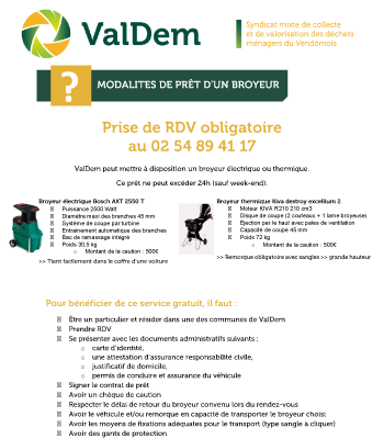 Modalités de prêt d'un broyeur