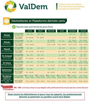 Horaires des déchetteries - 2023
